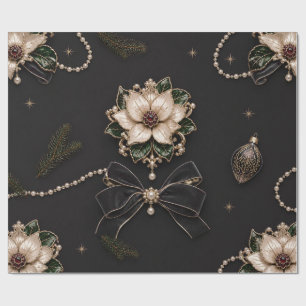 Luxury Jewelled Poinsettia Christmas Black Wrappin Wrapping Paper
