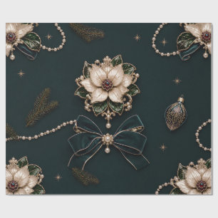 Luxury Jewelled Poinsettia Christmas Charcoal Wrap Wrapping Paper