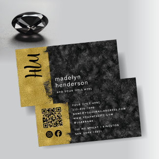 Luxury Jewellery Black Gold QR Code Social Media  Business Card