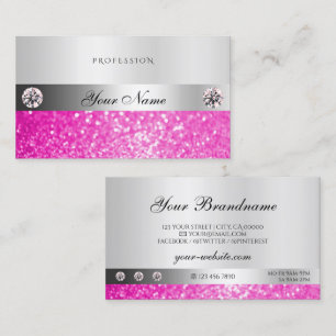 Luxury Jewels Silver Shimmer Pink Glitter Diamonds Business Card