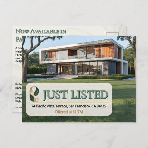 Luxury Just Listed Realtor Photo Sage Gold Marble  Postcard