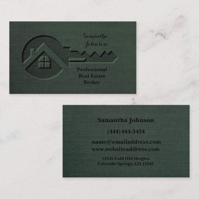 Luxury Key Pine Green Real Estate Business Card (Front/Back)