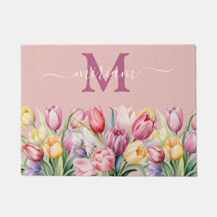 Luxury Kitchen Floor Mat: Pink and Purple Tulips Doormat