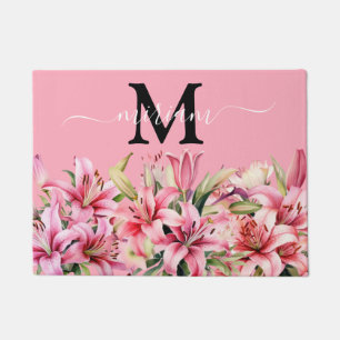 Luxury Kitchen Floor Mat: Pink Lillies Flowers Doormat