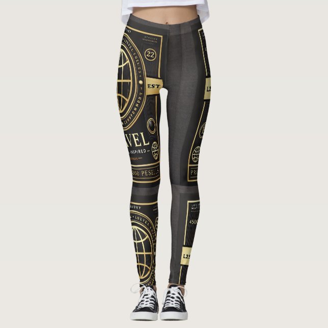 Luxury Label-Inspired Black & Gold Leggings (Front)