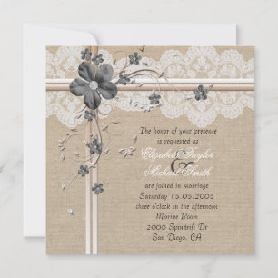 Luxury Lace Floral Burlap Wedding Invitation
