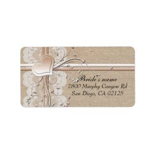 Luxury Lace Heart Burlap Address label