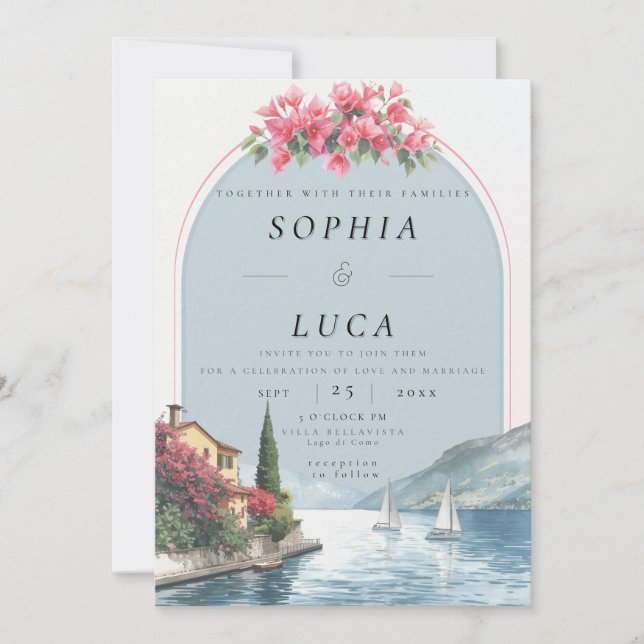 Luxury Lake Como Destination Wedding with QR Code  Invitation (Front)