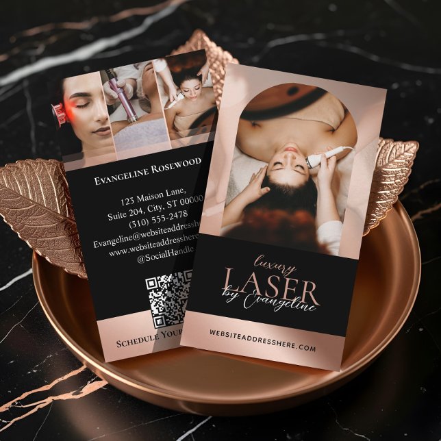 Luxury Laser Technician Spa Arch Photo Black Rose Business Card (Luxury Laser Technician Spa Arch Photo Black Rose Business Card)
