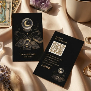 Luxury Lash Artist Mystical Celestial Black Gold Business Card
