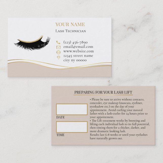 Luxury Lashes Before care Appointment Card (Front/Back)