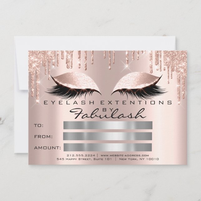 Luxury Lashes Rose Sparkly Makeup Certificate Gift Invitation (Front)