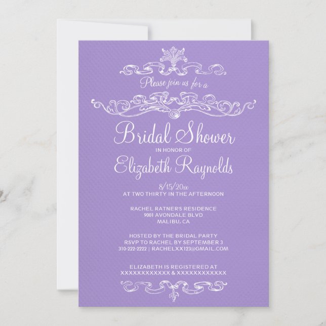 Luxury Lavender Bridal Shower Invitations (Front)