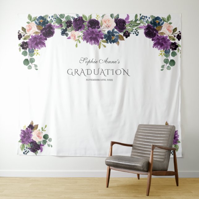 Luxury Lavender Pink Blue Floral Graduation Prop Tapestry (In Situ (Horizontal))