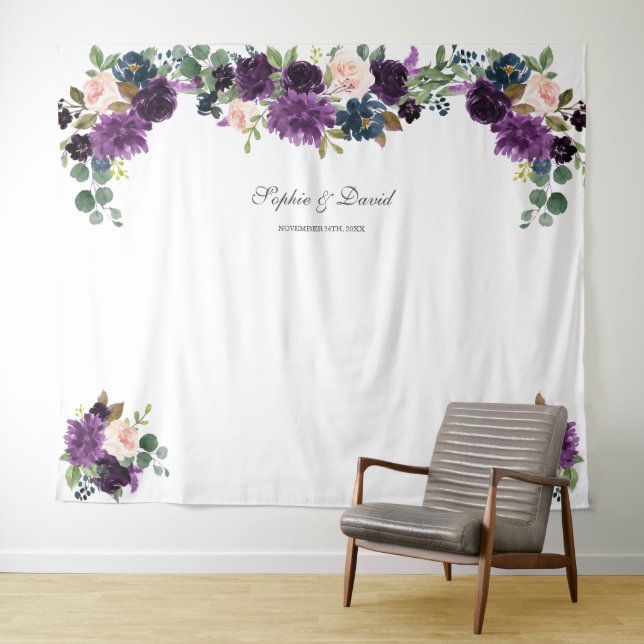 Luxury Lavender Pink Blue Floral Wedding Prop Tapestry (In Situ (Horizontal))