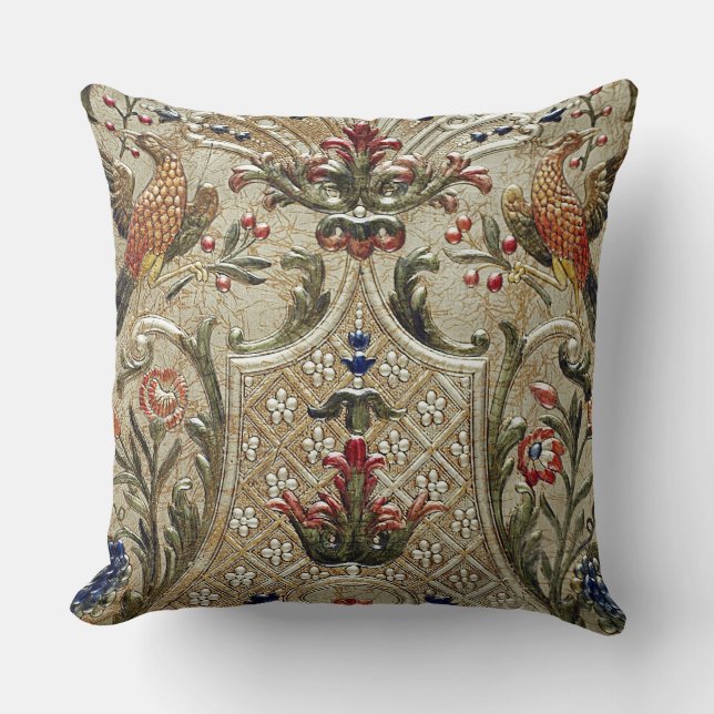 LUXURY LEATHER Silver Pheasant Gilded Cushion (Front)
