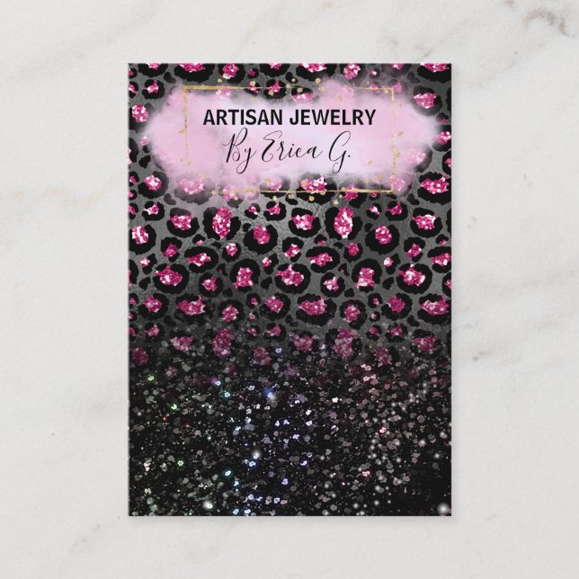 Luxury Leopard Glitter Black Pink Earring Cards (Front)