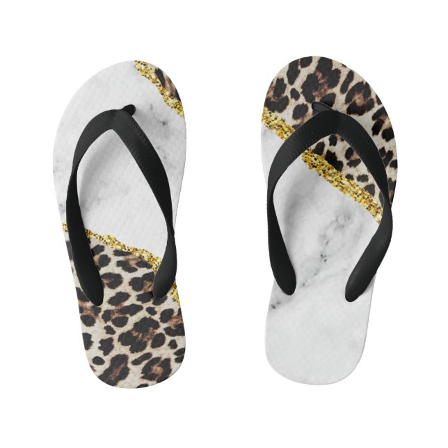 Luxury Leopard Interior Marble Stone Glitter Hand  Kid's Flip Flops (Footbed)