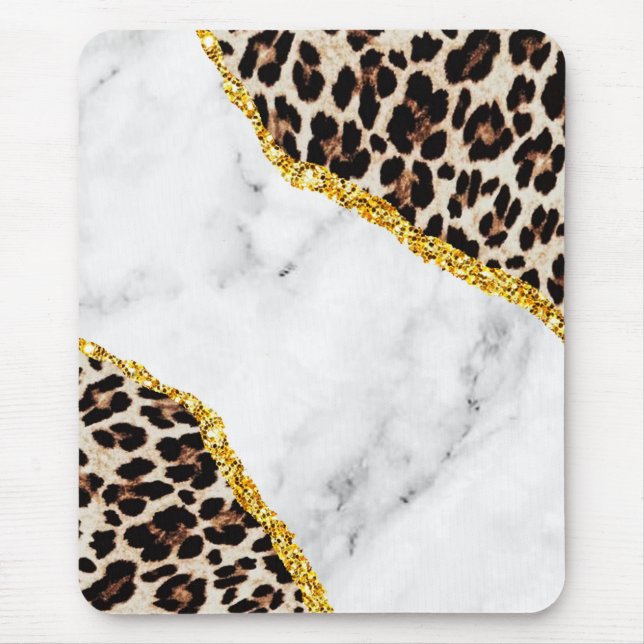 Luxury Leopard Interior Marble Stone Glitter Mouse Mat (Front)