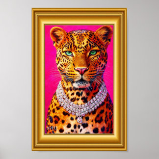 Luxury Leopard Portrait with Diamond Necklace – Bo Poster
