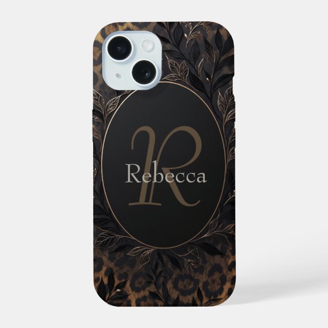 Luxury Leopard Print Background With Name iPhone 15 Case (Back)