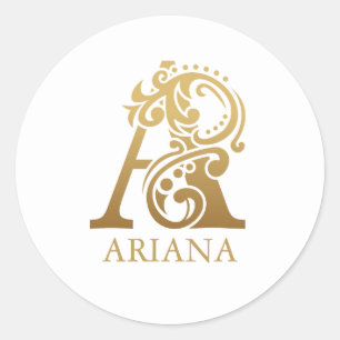 Luxury letter A in gold on white Classic Round Sticker