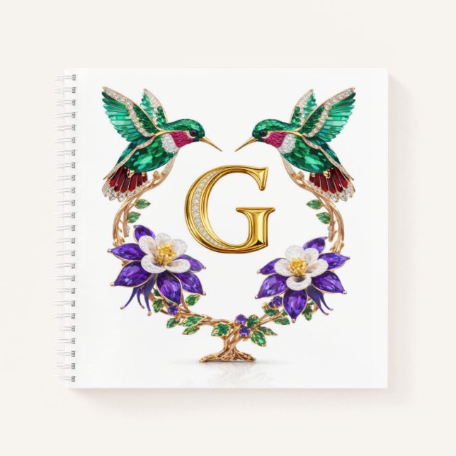Luxury Letter G Wedding Hummingbird Monogram Gift Notebook (Front)