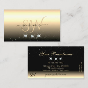 Luxury Light Gold Black Sparkling Jewels Initials Business Card