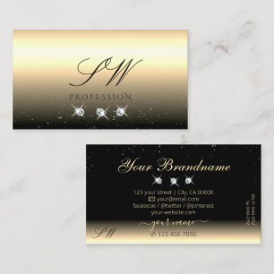 Luxury Light Gold Black Sparkling Jewels Monogram Business Card
