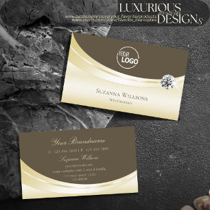 Luxury Light Gold Brown with Logo and Diamond Chic Business Card