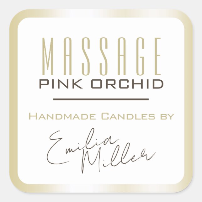 Luxury Light Gold Ombre Signature Text Candles Square Sticker (Front)