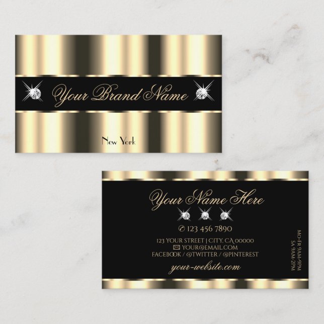 Luxury Light Golden Black Sparkle Jewels Glamourou Business Card (Front/Back)