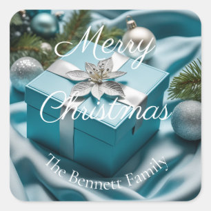 Luxury Light Icy Blue & Silver Christmas Gifts  Square Sticker