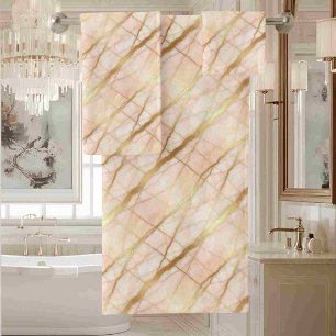 Luxury Light Pink and Gold Marble Bath Towel Set