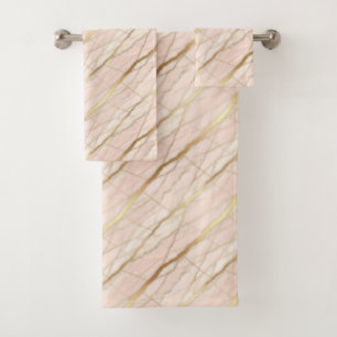 Luxury Light Pink and Gold Marble Bath Towel Set