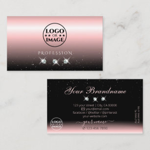 Luxury Light Pink Black Sparkle Diamonds with Logo Business Card