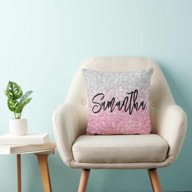 Luxury Light Silver Grey Pink Ombre Glitter Cushion (Chair)