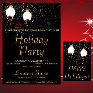 Luxury Lights Black & Gold Corporate Holiday Party Invitation