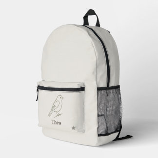 Luxury Line Art Bird Kids Personalised Name Printed Backpack