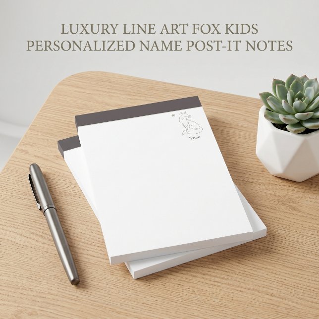 Luxury Line Art Fox Kids Personalised Name Post-it Notes (Luxury Line Art Fox Kids Personalized Name Post-it Notes)