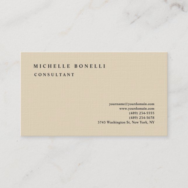 Luxury Linen Beige Classical Plain Professional Business Card (Front)