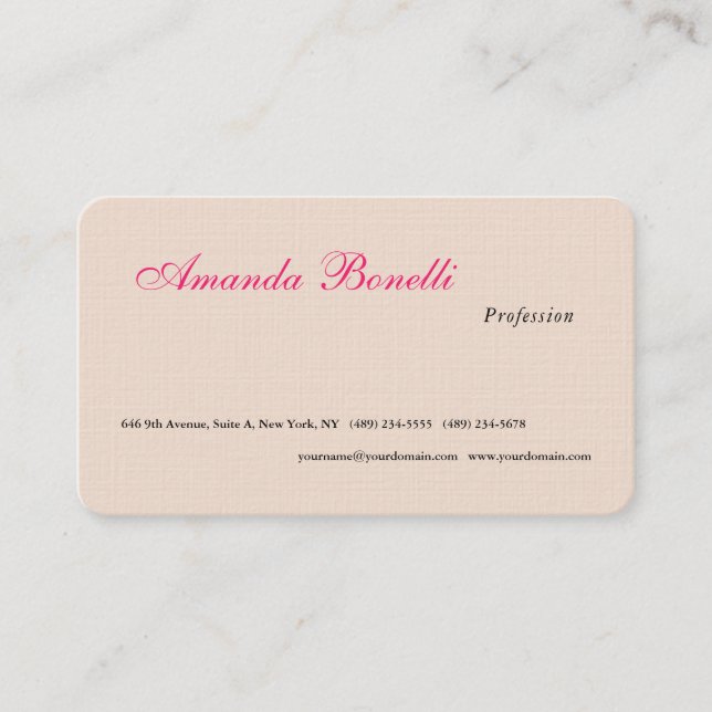 Luxury Linen Champagne Pink Plain Minimalist Business Card (Front)