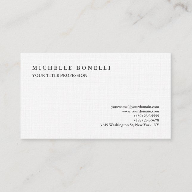 Luxury Linen Classical Plain Professional Business Card (Front)