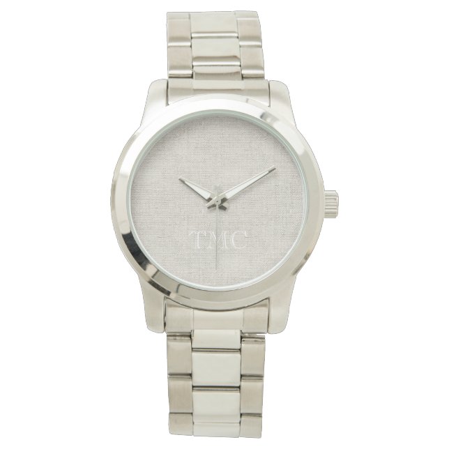 Luxury Linen Fabric INITIALS Neutral Modern Time Watch (Front)