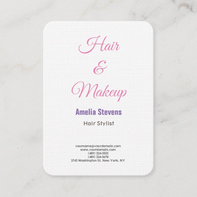 Luxury linen hair stylist makeup artist minimalist business card (Front)
