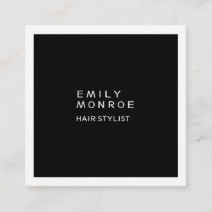 Luxury Linen Plain Black & White Modern Minimalist Square Business Card