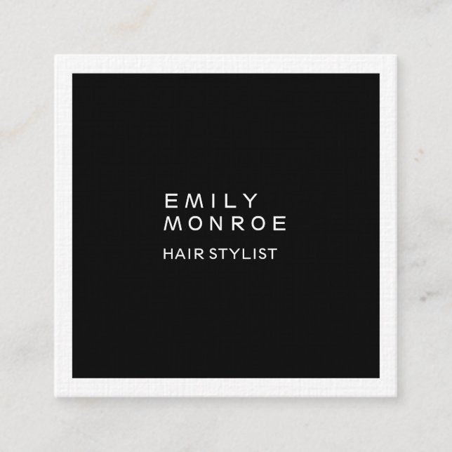 Luxury Linen Plain Black & White Modern Minimalist Square Business Card (Front)