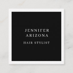 Luxury Linen Plain Black & White Modern Minimalist Square Business Card