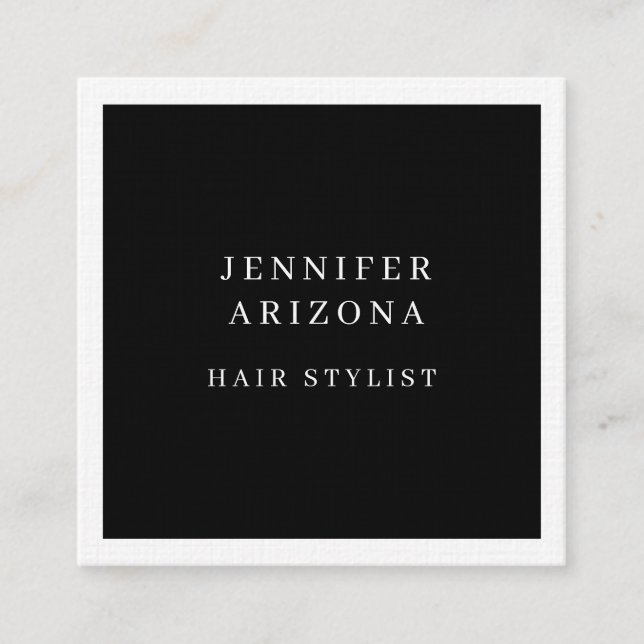 Luxury Linen Plain Black & White Modern Minimalist Square Business Card (Front)