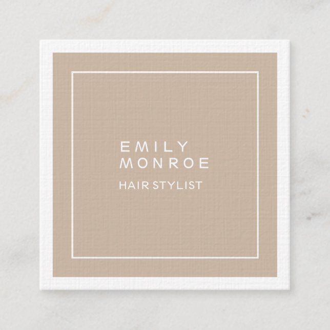 Luxury Linen Plain Modern Minimalist Square Business Card (Front)